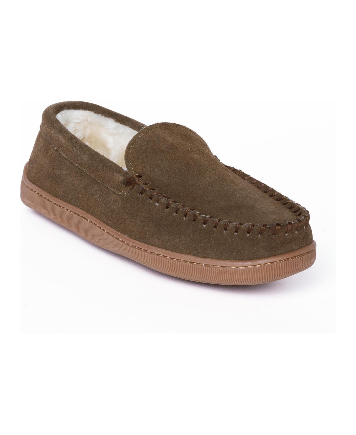Мужские тапочки Minnetonka Suede Pile Lined Hardsole Venetian Slippers, цвет: Коричневый, вариант 1 — фото 1