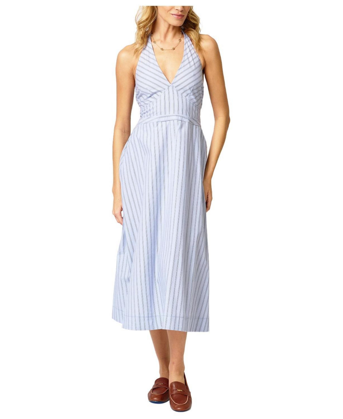 Central Park West Women's Ora Poplin Stripe Halter Dress