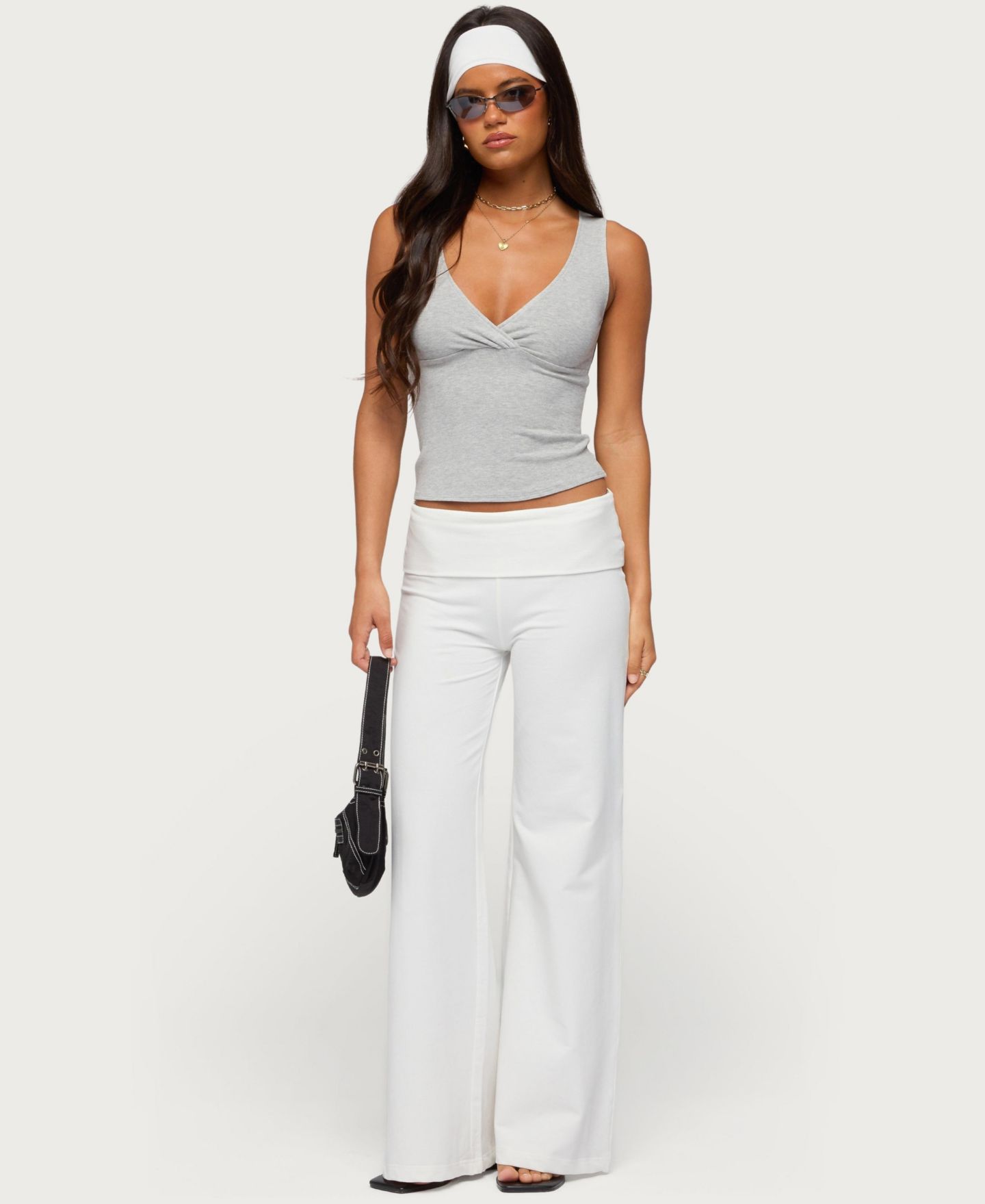 Женский топ Edikted Lalisa V Neck Ribbed, цвет: Светлый серый меланжевый — фото 5