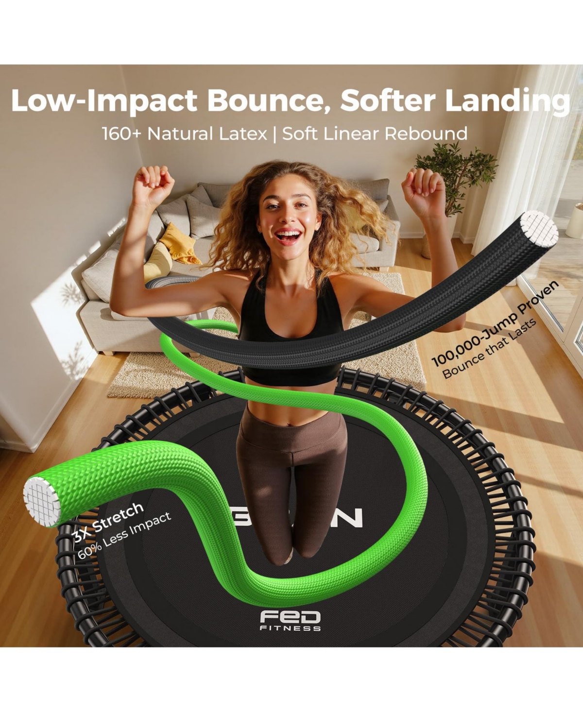Bcan 40 Inch 500LBS Bungee Trampoline, Quiet Indoor Rebounder with Adjustable Tension and Phone Holder