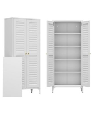 Kitchen Pantry Storage Cabinet, Metal Organizer with 2 Doors and 4 Adjustable Shelves for Home