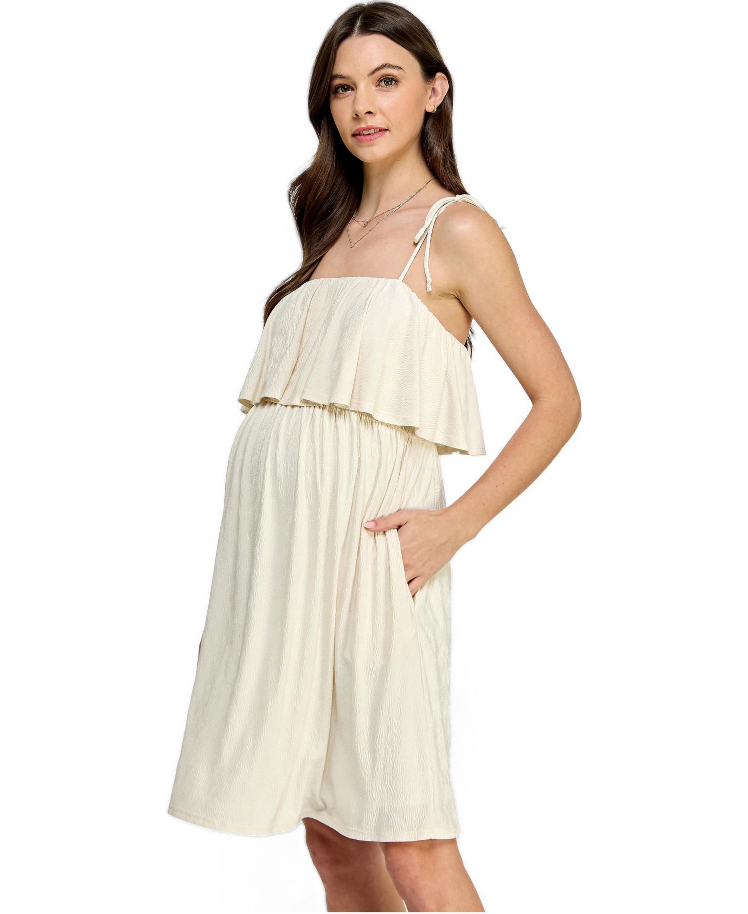 Women's Sleeveless Tie Shoulder Overlay Dress with Pockets