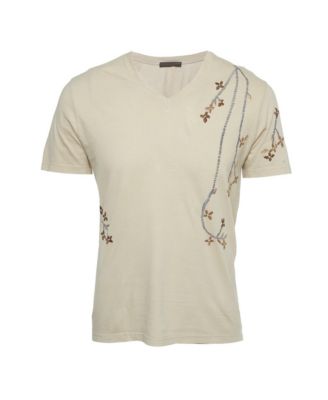 Men's Floral Embroidered Jersey V-Neck T-Shirt