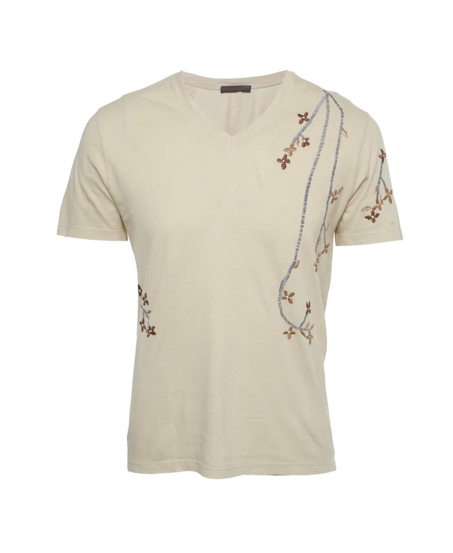 Men's Floral Embroidered Jersey V-Neck T-Shirt