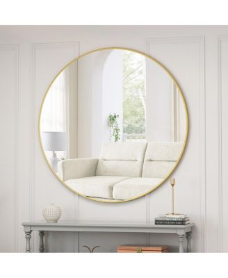 Oversized Round Wall Mirror, Modern Metal Circle Vanity Mirror for Living Room, Entryway