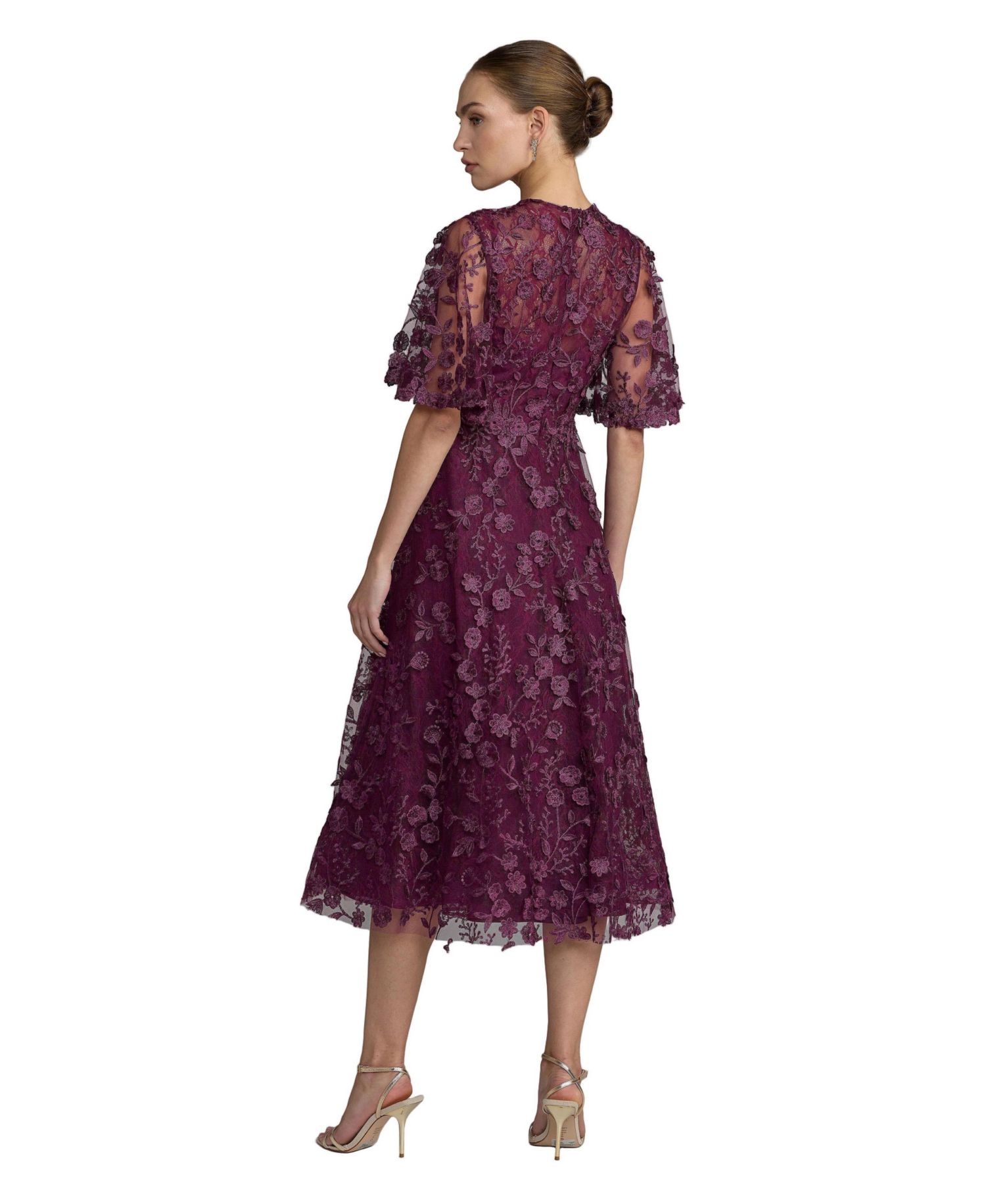 Women's Flutter Sleeve Embroidered Midi Dress