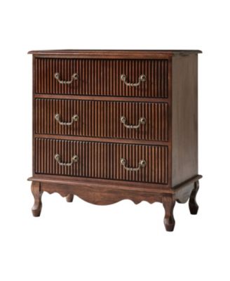 Larisa Transitional 28"W 3-Drawer Solid Wood Fluted End Table with Built-In Power Outlet and Simple Assembly