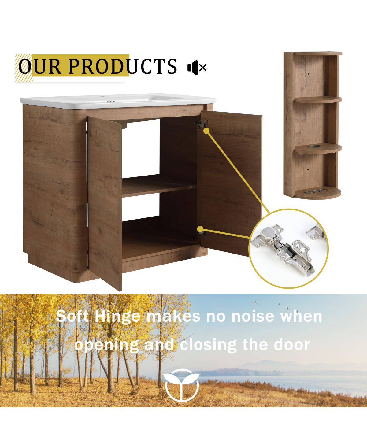 Sillysis Modern Bathroom Vanity Set with Storage Shelf, Freestanding Plywood Cabinet, Ceramic Sink