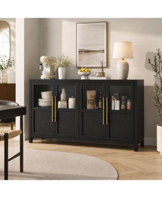 Four-Door Glass Sideboard Cabinet with Storage Shelves, Buffet Server for Dining Room Living Room Kitchen