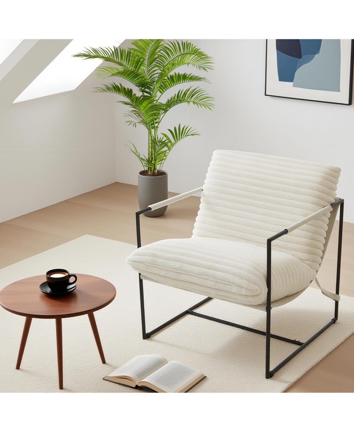 homfan Oversized Modern Sling Accent Chair, Ergonomic Metal Frame, Removable Cushioned Armchair, Upholstered Lounge Seating for Living Room or Bedroom