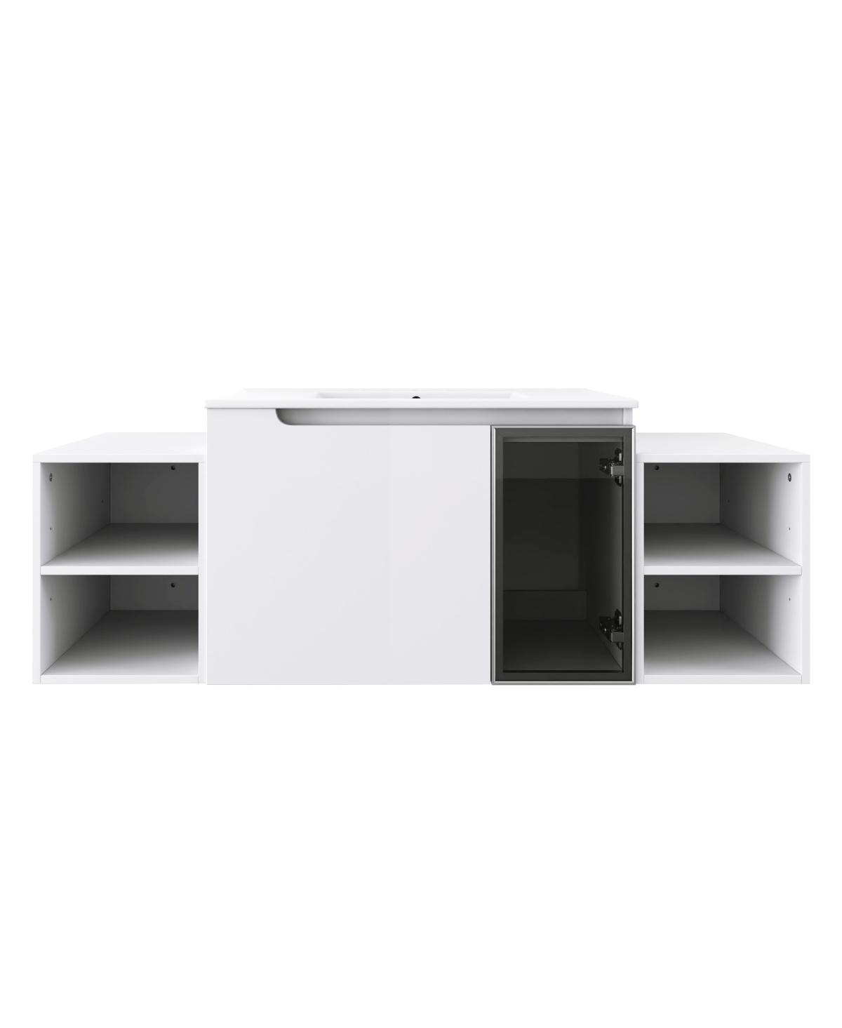 Sillysis Wall Mounted Bathroom Vanity with Ceramic Sink, Modern Floating Plywood Cabinet