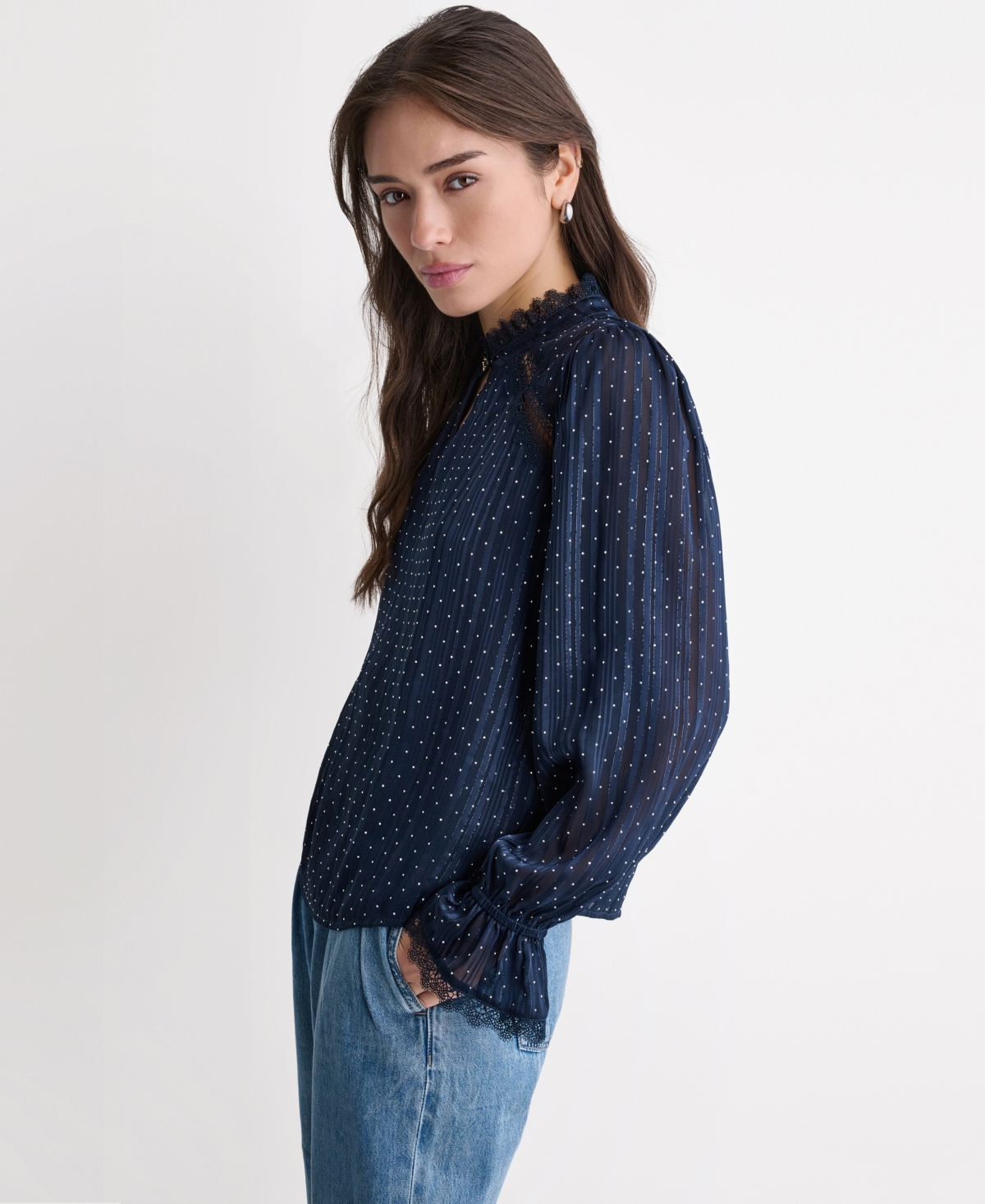 Bcbg Women's Long Sleeve Ruffle Collar Tops