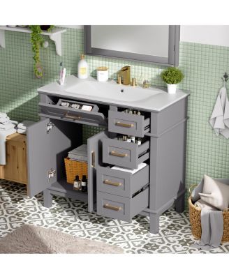 36" Modern Bathroom Vanity with Sink, Freestanding Solid Wood Cabinet, Soft Close Drawers for Home Bathroom