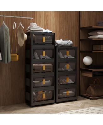 4-Tier Foldable Storage Cabinet with Magnetic Doors and Wheels