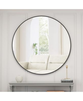 Oversized Round Wall Mirror, Modern Metal Circle Vanity Mirror for Living Room, Entryway