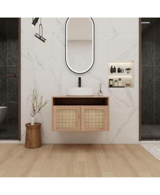 30 Inch Wall Mounted Modern Bathroom Vanity, Vessel Ceramic Sink, Soft Close Door, Ample Storage Cabinet