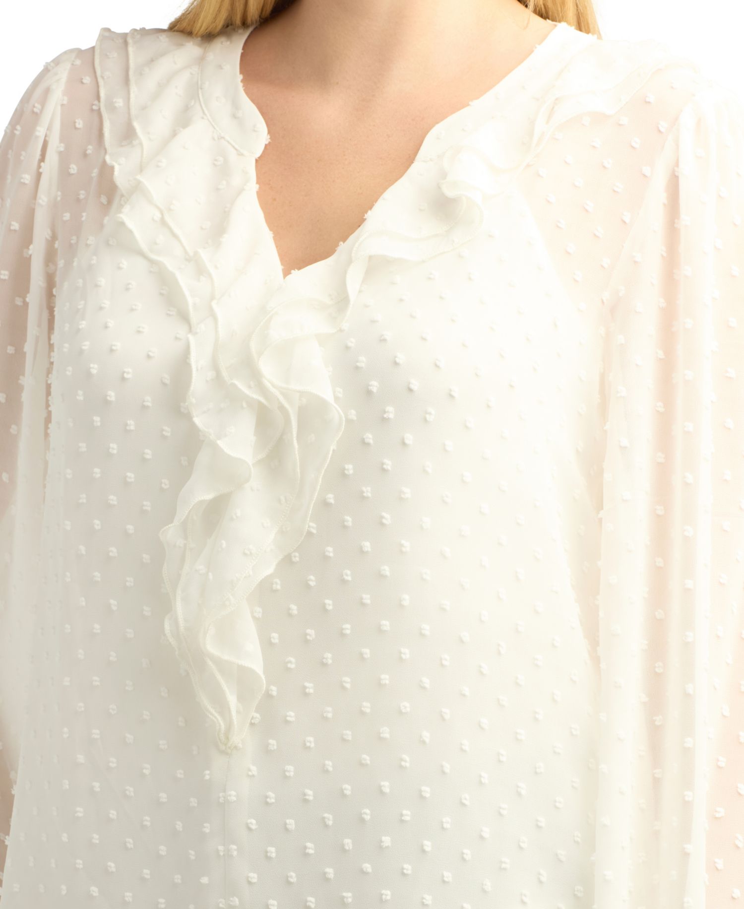 Juniors' Split V-Neck Ruffle Long-Sleeve Blouse
