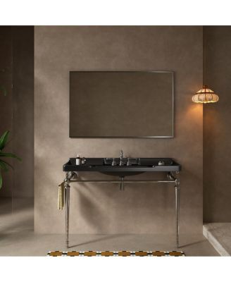 48" Bathroom Console Sink with Ceramic Vanity, Wall Mounted Basin and Stainless Steel Legs, Towel Bar Included