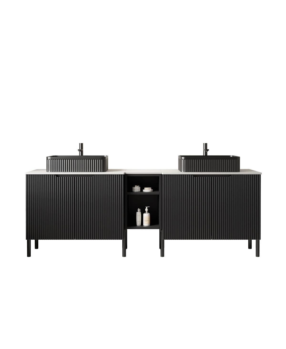 Sillysis 72 Inch Bathroom Vanity with Double Vessel Sinks, Sintered Stone Countertop, Soft Close Doors
