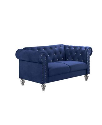 Emma Velvet Fabric Loveseat with Rolled Arms