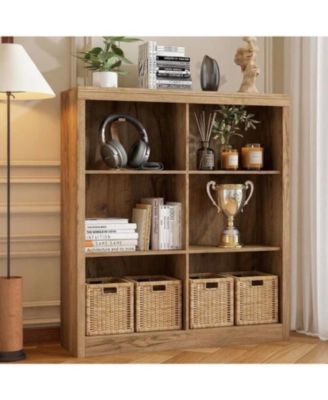 6-Cube Wooden Bookshelf for Office and Home, Modern Bookcase with Anti-Tip Design, Open Display Storage Shelves, Sturdy Organizer