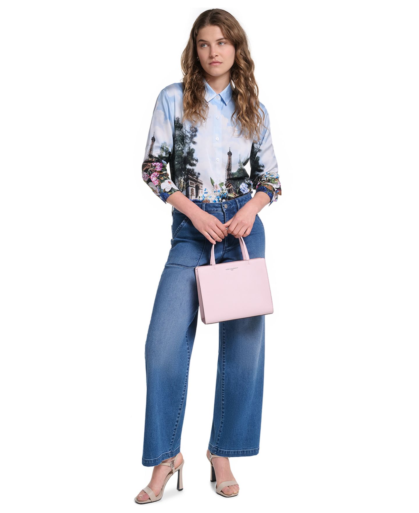 Женская блузка KARL LAGERFELD PARIS Petite Printed Collared Neck Blouse, цвет: Стальной синий разноцветный — фото 2