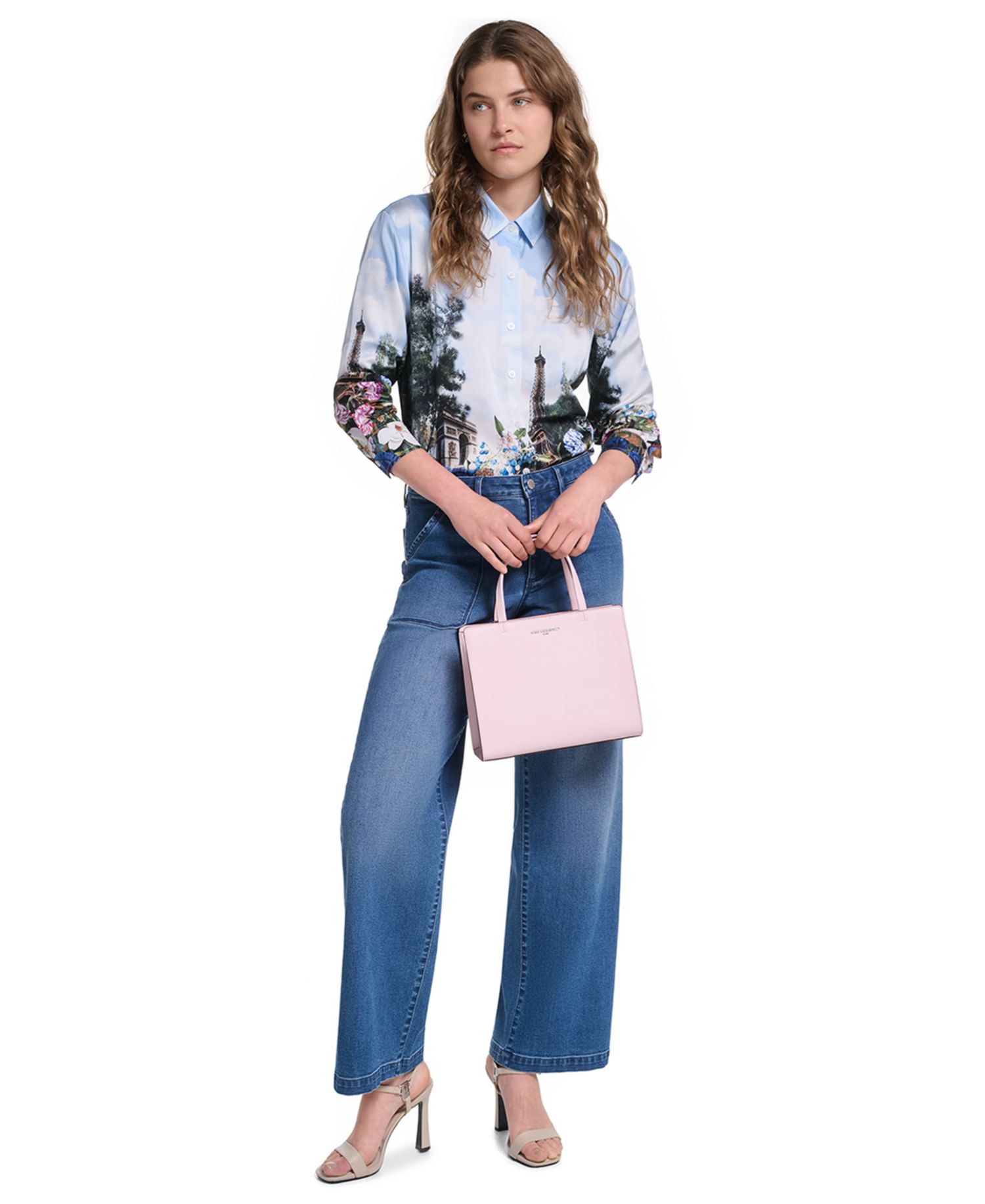 Petite Printed Collared Neck Blouse