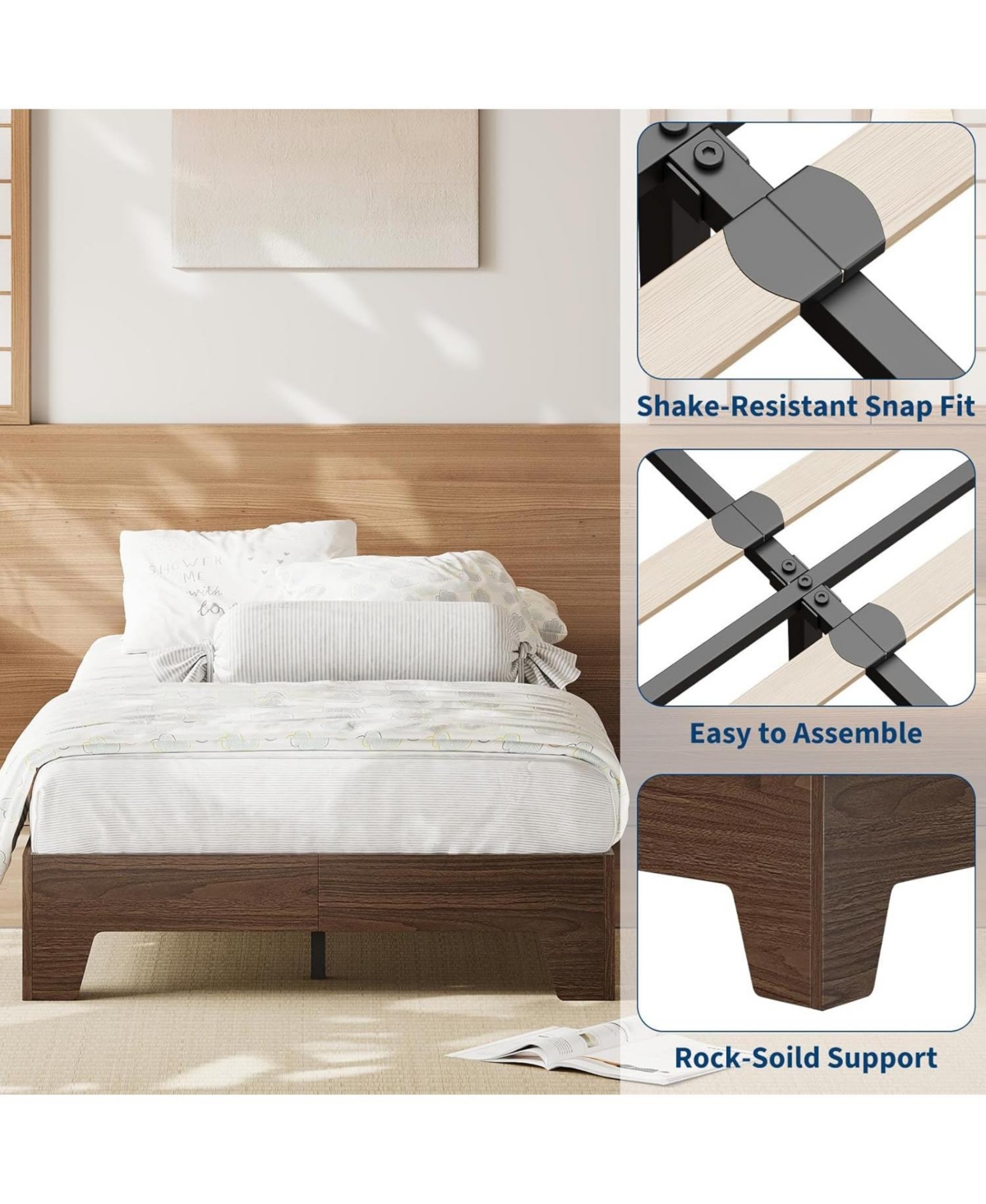 gaomon Platform Bed Frame with Wood And Metal Slats, Underbed Storage, Easy Assembly