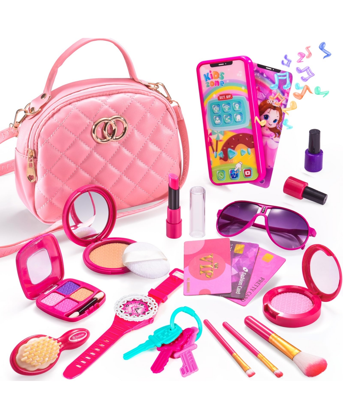 Gunadz Pretend Play Makeup Kit Princess Birthday Gift Toddler Girl - Pink