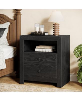 Farmhouse Nightstand with 2 Storage Drawers and Open Shelf
