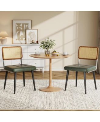 Rattan Dining Chairs Set of 2, Upholstered Dining Room Chairs with Rattan Backrest, Armless Side Chairs for Kitchen Living Room, Restaurant