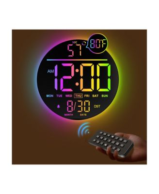 10 Inch Large Digital Wall Clock (White) with RGB Colors Seconds Countdown Timer Alarm Auto DST Temperature Night Light Wall or Desktop