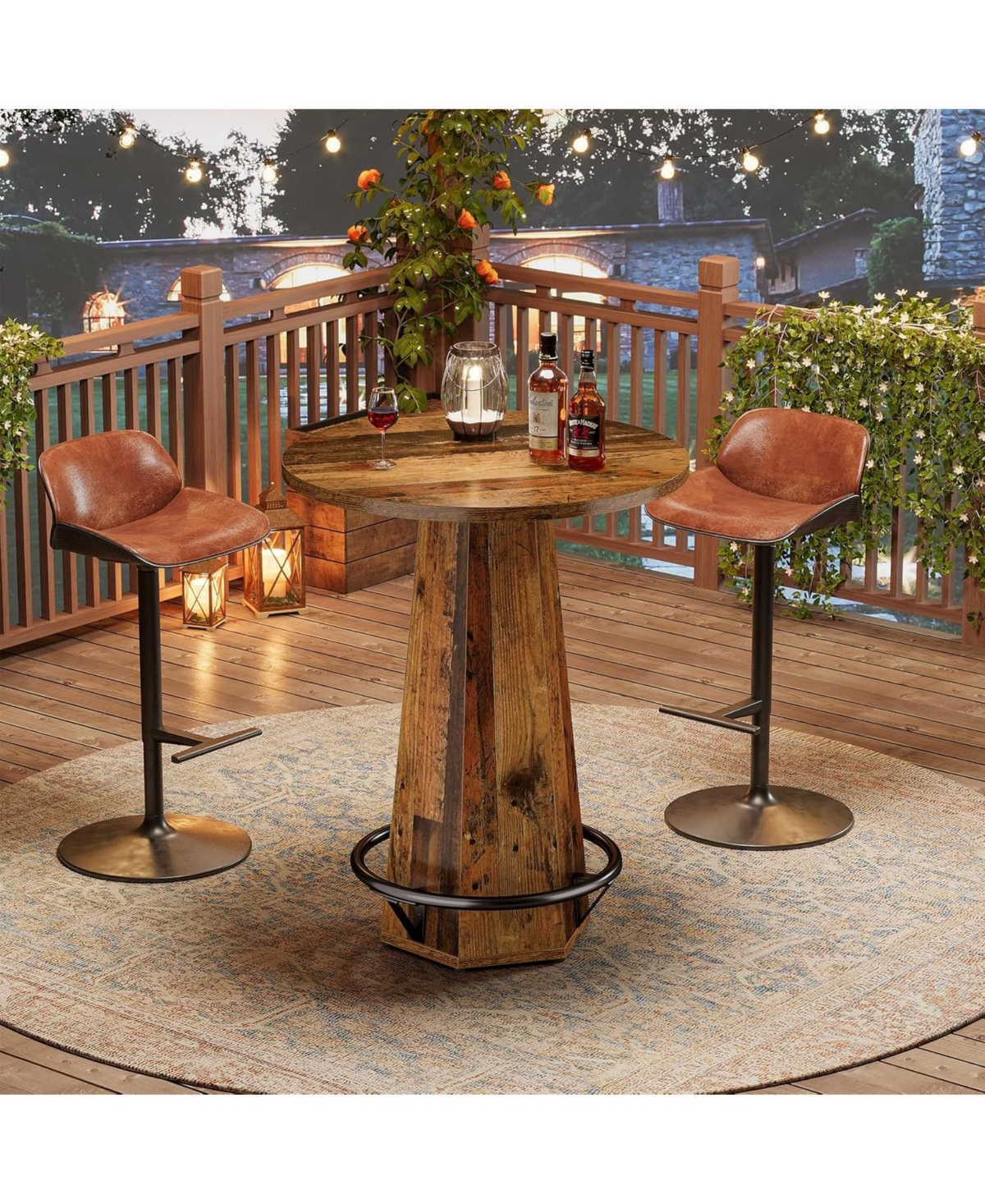 Tribesigns Round Bar Pub Table, 39.4" H Bistro Cocktail Table with Metal Footrest for Drinking & Gathering, Brown & Black