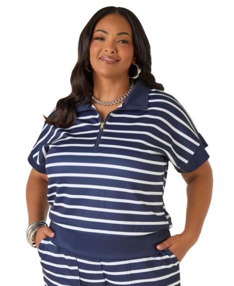 Женские свитеры Ashley Stewart Women's Plus Size Athletic Knit Striped Pullover