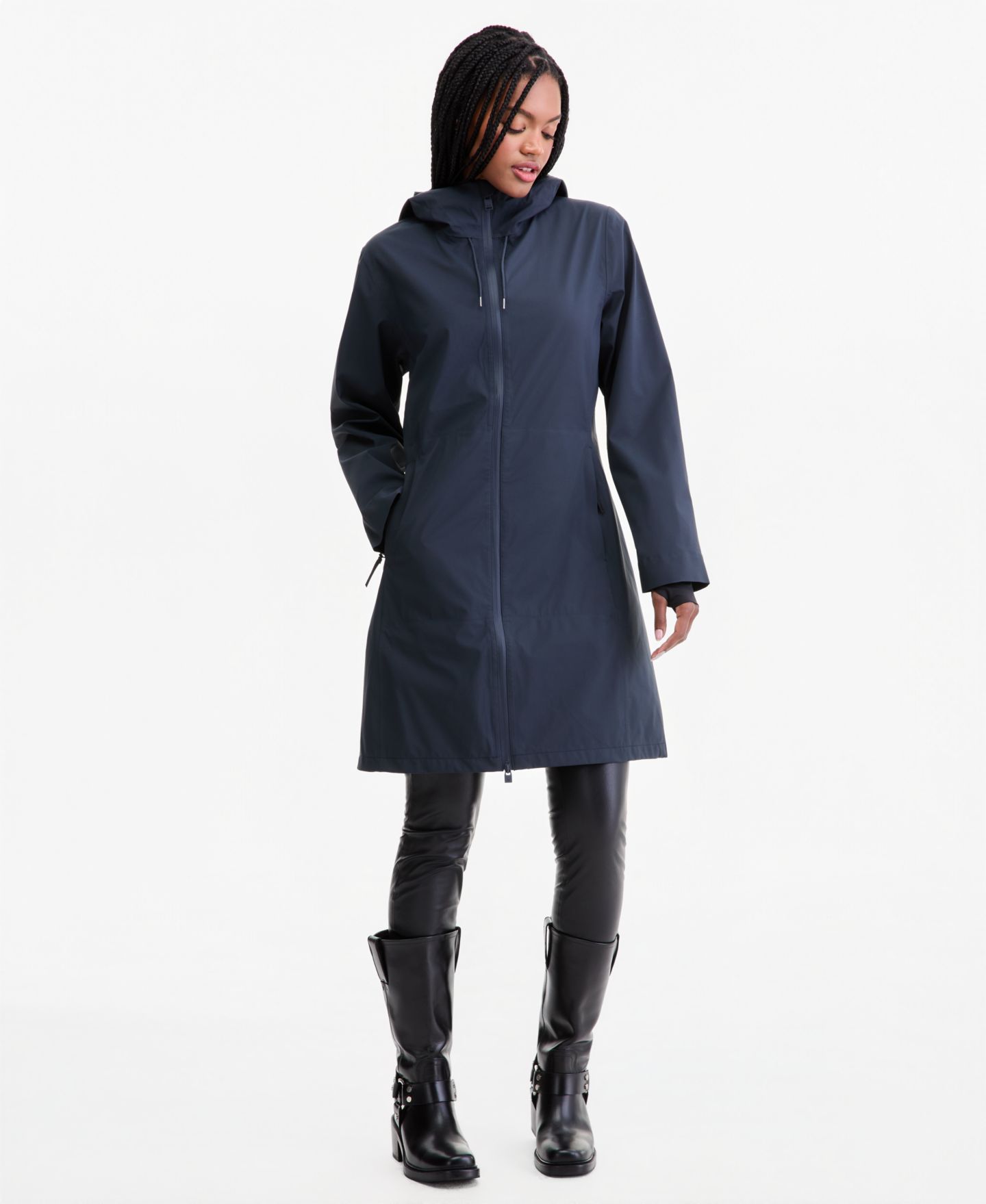 Женское пальто Rains Long Zip-Front Hooded Rain Coat, цвет: Тёмно-синий — фото 5