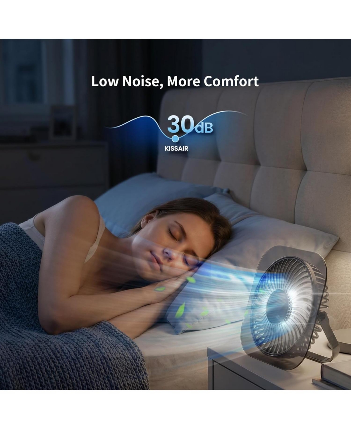 Cowsar Portable Usb Desk Fan with 3 Speeds and Night Light