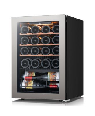 - Wine Fridge 20 Bottle Mini Wine Cooler Refrigerator 3 color LED Freestanding Wine Cellar with Glass Door