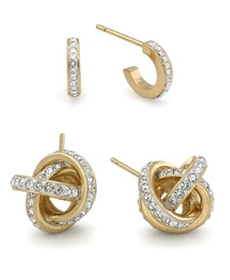 Clear Crystal Loveknot and C-hoop Duo Earring in Silver Plate or Gold Plate