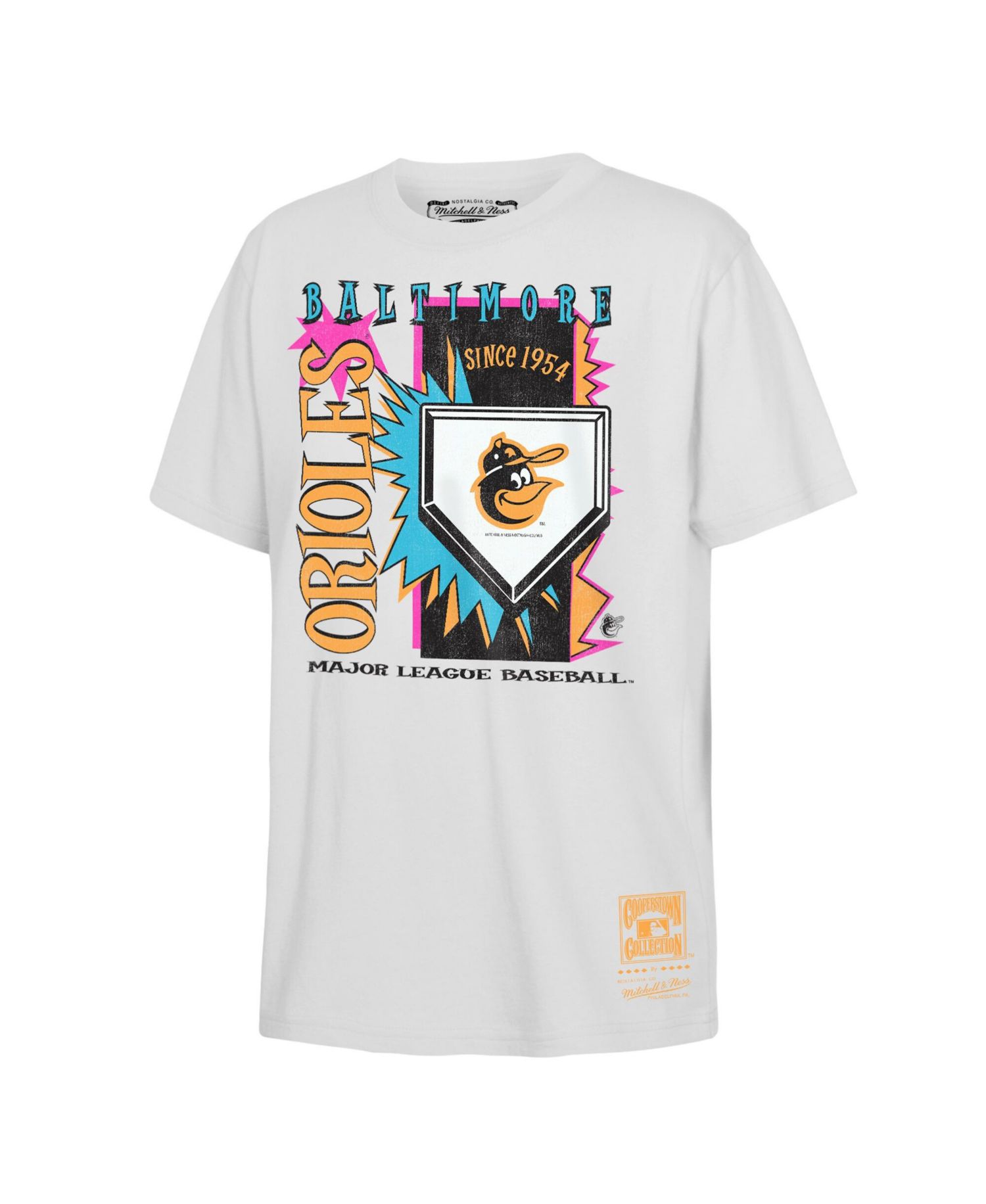 Big Boys and Girls White Baltimore Orioles Cooperstown Neon Field Shock T-Shirt