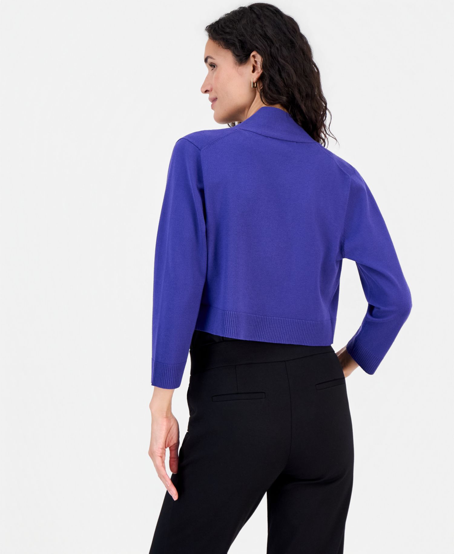 Women's Collarless Cropped Long-Sleeve Cardigan