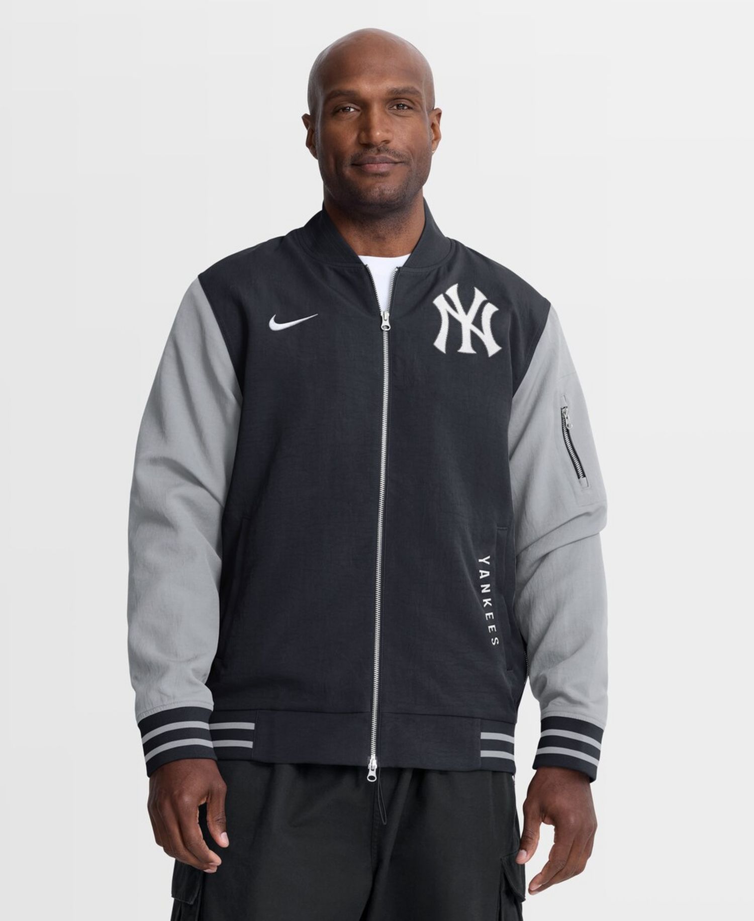Men's Navy/Gray New York Yankees Authentic Collection Dugout Relaxed Full-Zip Bomber Jacket