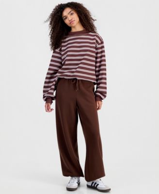 Juniors' Striped Mock Neck Sweatshirt & Balloon-Leg Sweatpants
