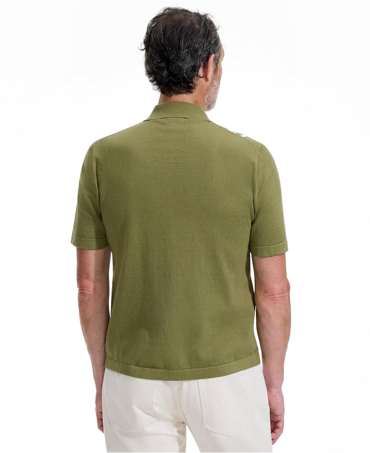 Lands' End Men's Short Sleeve Striped Button Through Sweater Polo