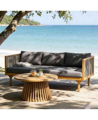 2-Piece Outdoor Acacia Wood Sofa Set with Rope Back and Round Coffee Table