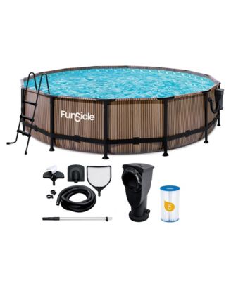 14' x 42" Oasis Round Outdoor Above Ground Swimming Pool, Natural Teak