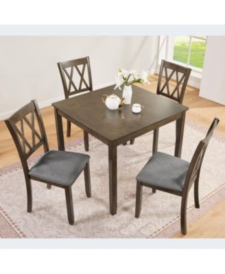 Modern Elegant 5-Piece Walnut Wood Dining Set with 4 Chairs
