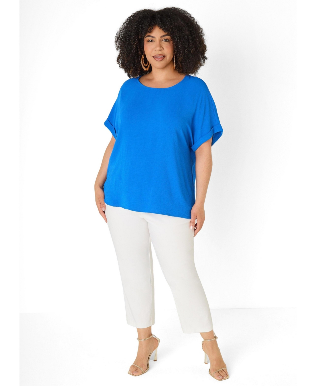 Ashley Stewart Plus Cuffed Textured Women's Top