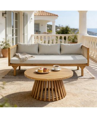 2-Piece Outdoor Acacia Wood Sofa Set with Rope Back and Round Coffee Table