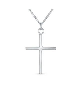 Religious Cross Pendant Necklace Minimalist Simple Tube Style .925 Sterling Silver 1.25 inch