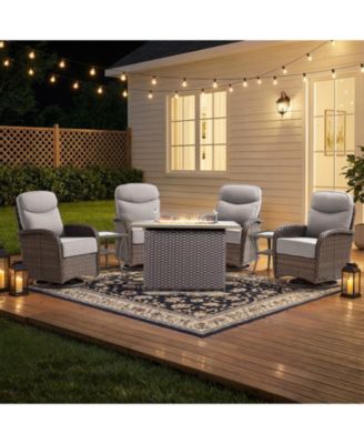 Patio Furniture Set with 6-inch Thick Cushion, Outdoor Furniture with Fire Pit Table, Swivel Chairs,Side Table,7pcs Wicker Conversation Set
